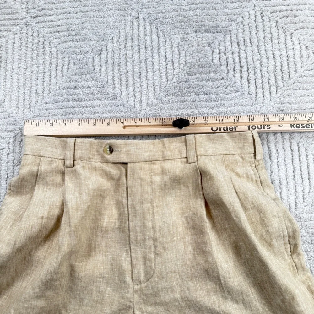 Jos A Bank Linen Trousers Mens 33x32 Tan Traveler Pants Old Money Resort VTG 90s
